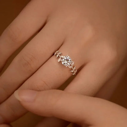 Bague Leaf Argent Plaqué Or Blanc Moissanite